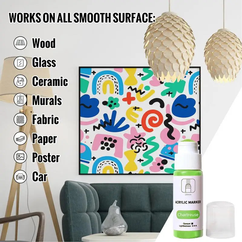 Mop Marker Quick Drying 18mm Tip Acrylic Marker Pen Permanent Fade-Resistant Ink For Murals Canvas Metal Glass Paper Wood 60ml