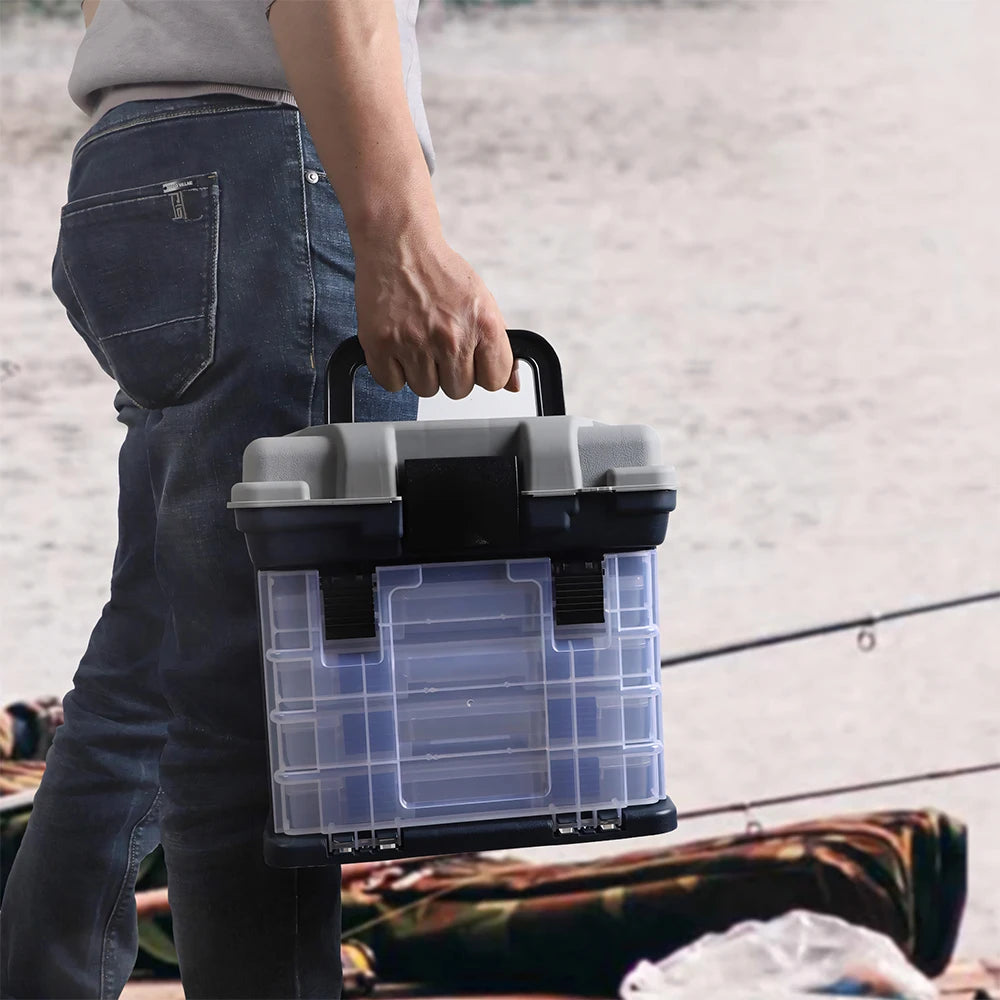 Fishing Tackle Box Kit with Fishing Pliers 4-Tier Multi-Functional Fishing Handheld Storage Box Adjustable Dividers Portable Fishing Tackle Lure Tool