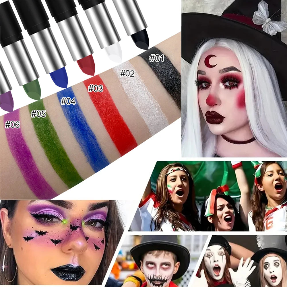6 Colors Face Body Paint Stick Cream Eyeblack Tube Black Body Painting Blendable Sticks For Halloween Cosplay Joker Paint Makeup