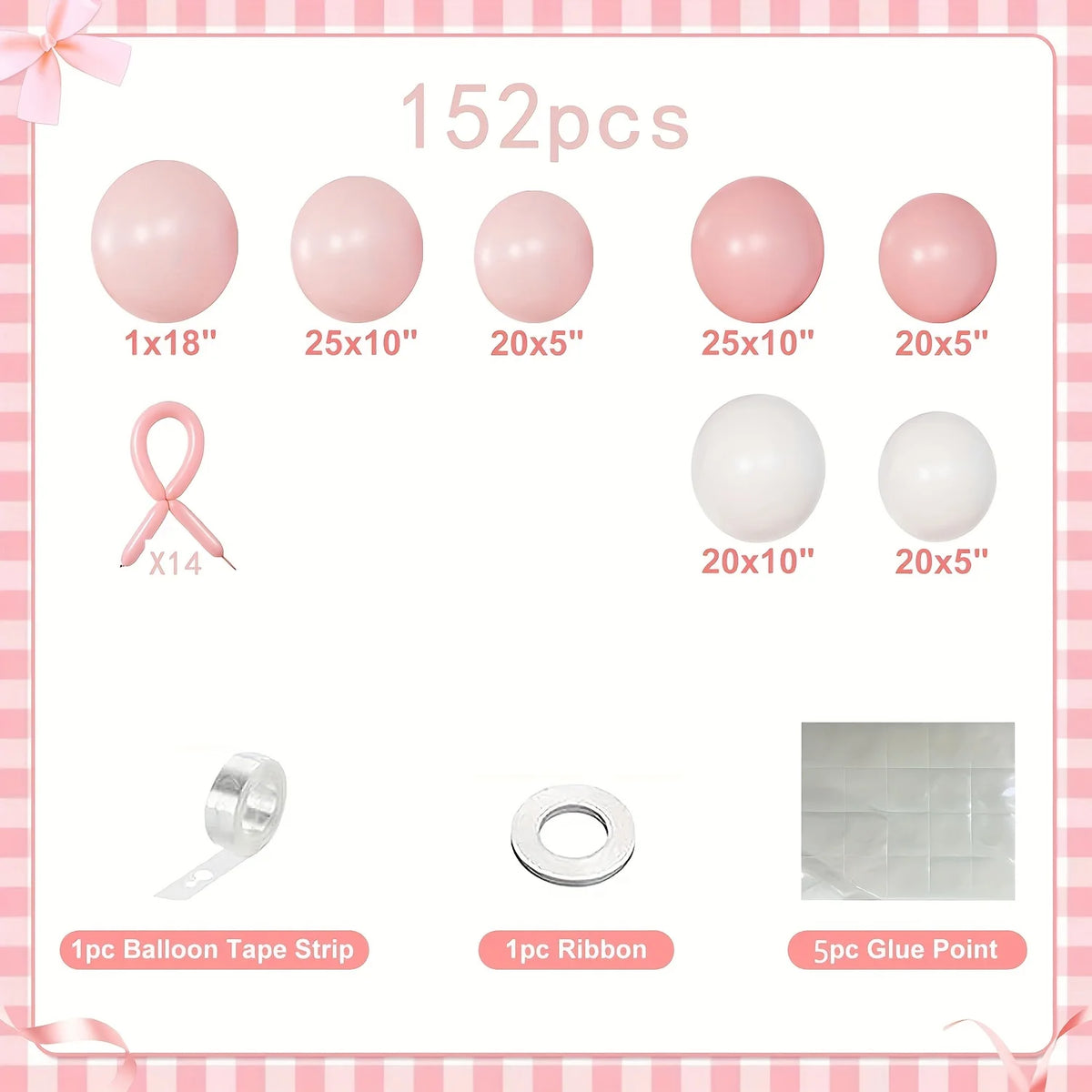 Coquette Birthday Decorations, 152pcs Pink And White Balloon Garland Arch Kit Include Light Pink White Bow Balloons Different Size for Bridal Shower