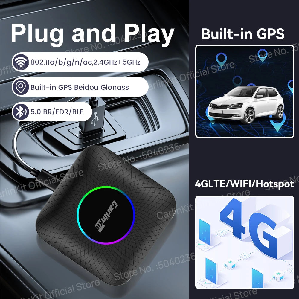 CarlinKit 128GB LED Wireless CarPlay AI Box