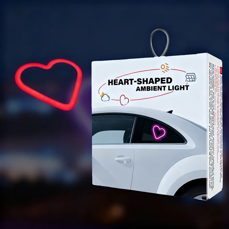 Heart-Shaped Car Ambient Neon Light, Solar and USB-C Rechargeable with Suction Mount