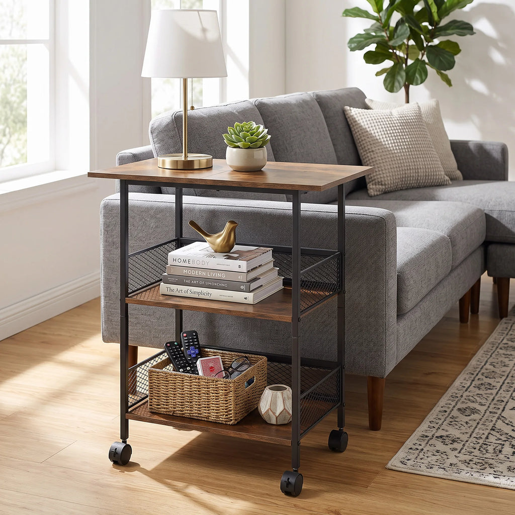 3-Tier Printer Stand with Storage Shelves, Mobile Heavy Duty Rolling Rack on Wheels for Large Printers, Black Industrial MDF and Iron, Home Office