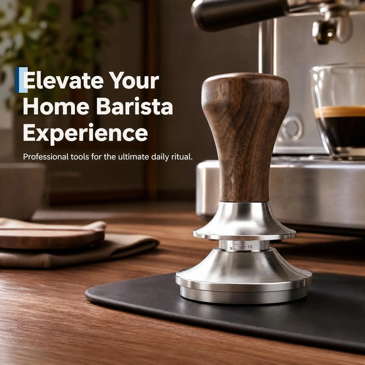51mm 53.5mm 58.3mm Espresso Tamper, Self Leveling Ripple Base Coffee Tamper with Solid Wood Handle, 304 Steel Barista Tool