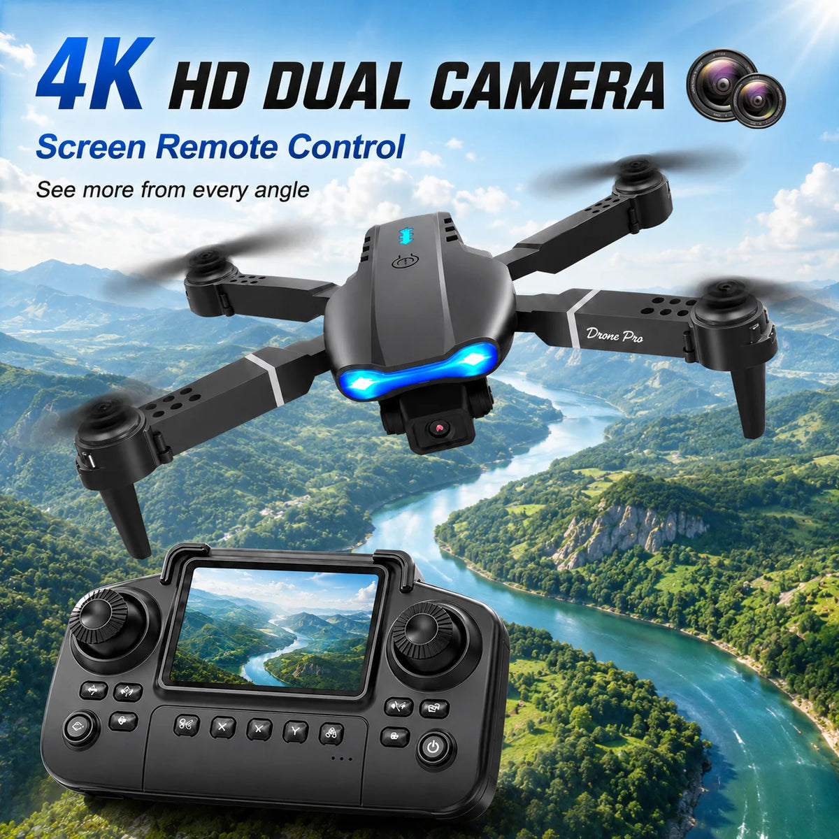 Brushless RC Drone with Dual Camera, One-Key Takeoff, Return Home and Headless Mode