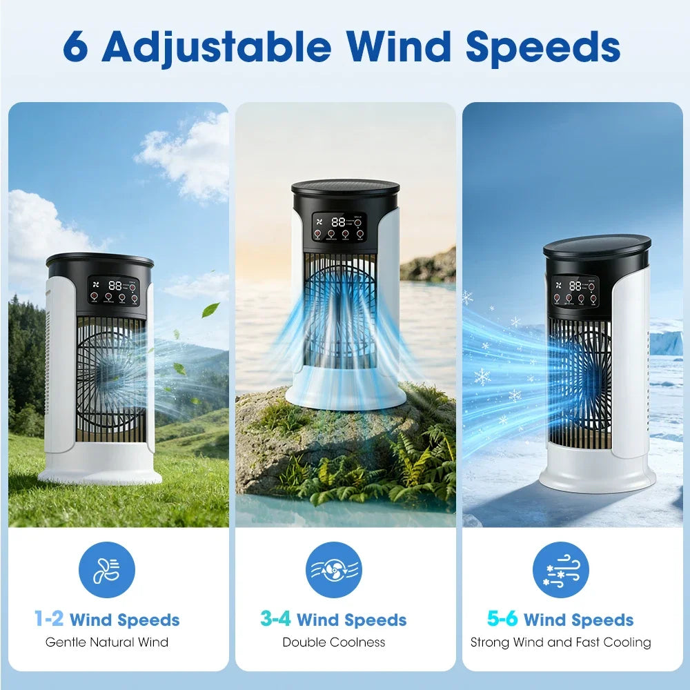 3 In 1 Household Fan Air Conditioner Portable 6-gear Air Cooler LED Night Light Humidifier Air Adjustment Fan Office Home Fan