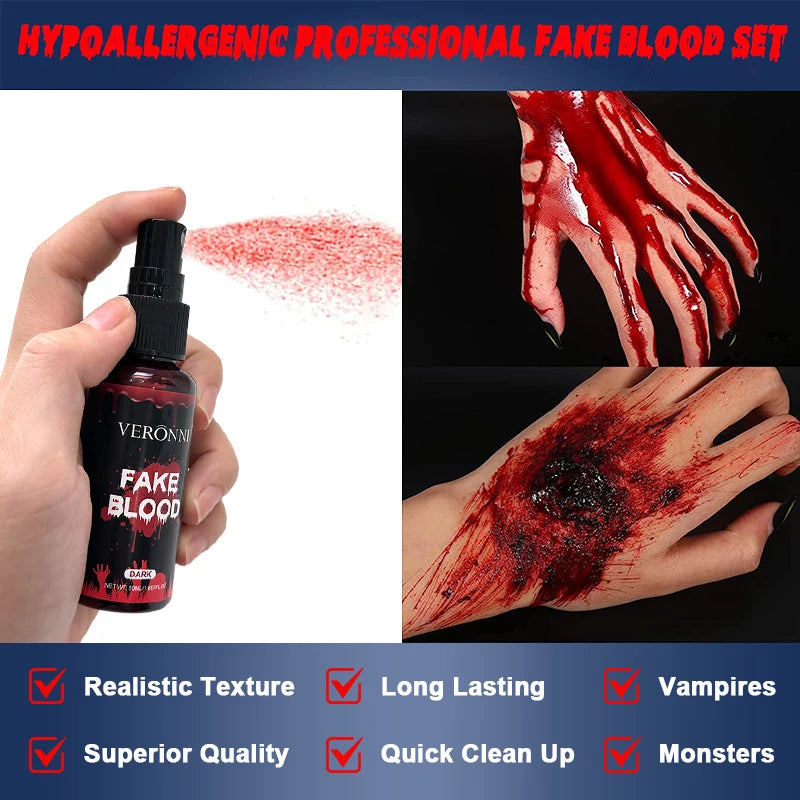 Halloween Fake Blood Spray Horror Fancy Dress Costume Halloween Cosplay Makeup Party Tool 50ml for Clothes Zombie Costume Effect