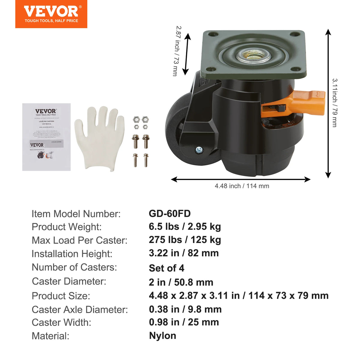 SucceBuy Heavy-Duty Leveling Casters, 4 Pack