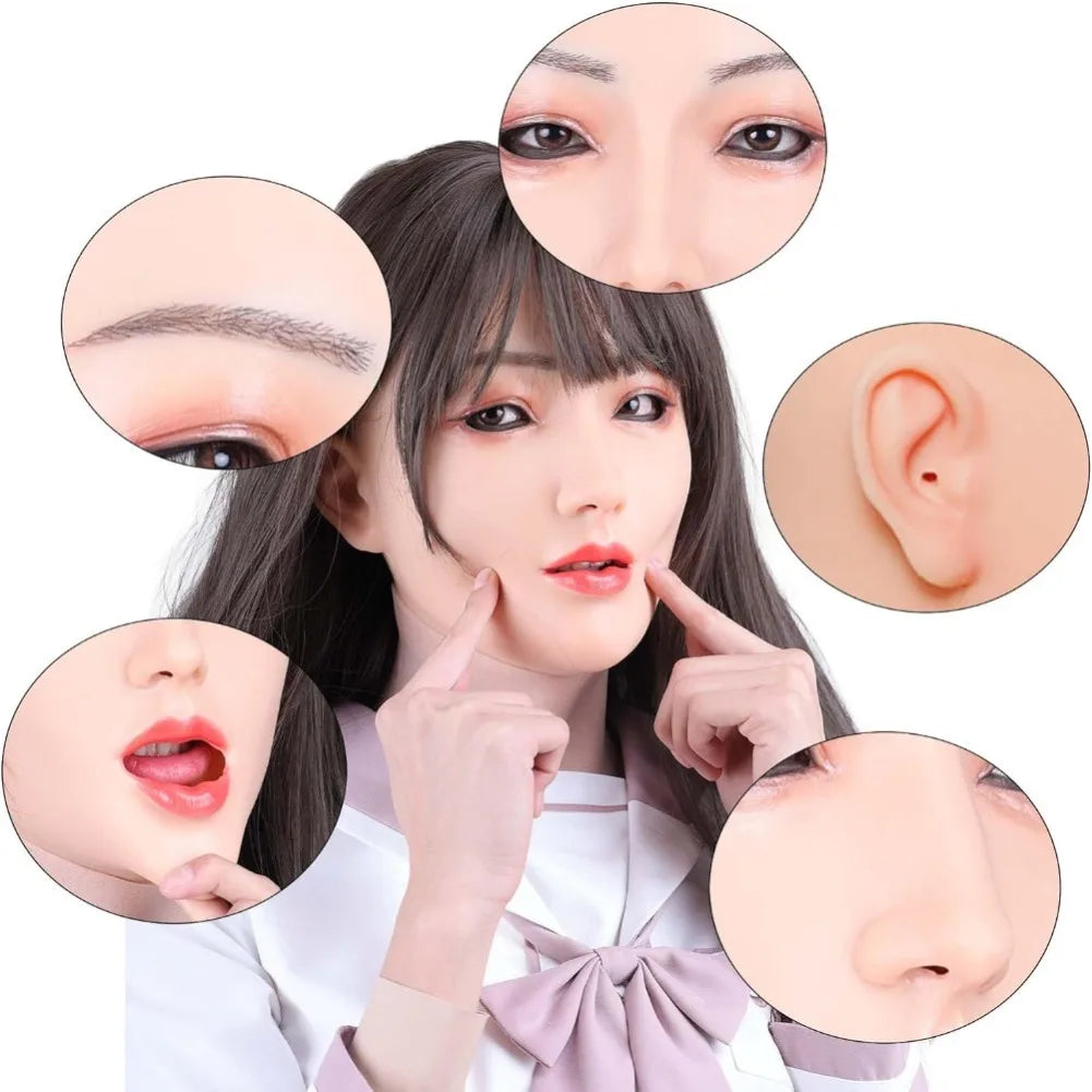 Full HeadMask Realistic Silicone Head Mask Cover Cosplay Halloween Crossdressing Mask Male to Female Crossdresser Disguise