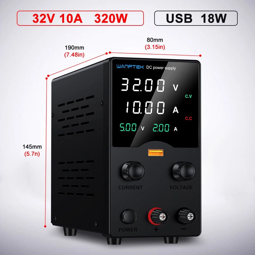 Wanptek Adjustable DC Lab Power Supply 30V 10A, Multi-Range Bench Power Source