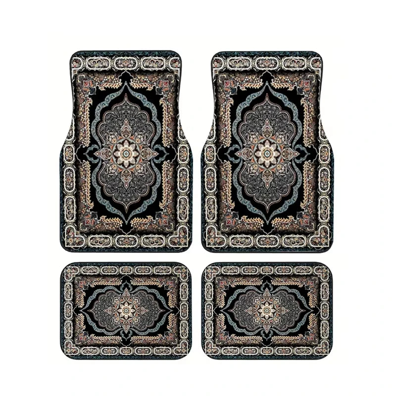 Red Bohemian Paisley Car Floor Mats, 4-Piece Universal Anti-Slip Auto Carpet Set