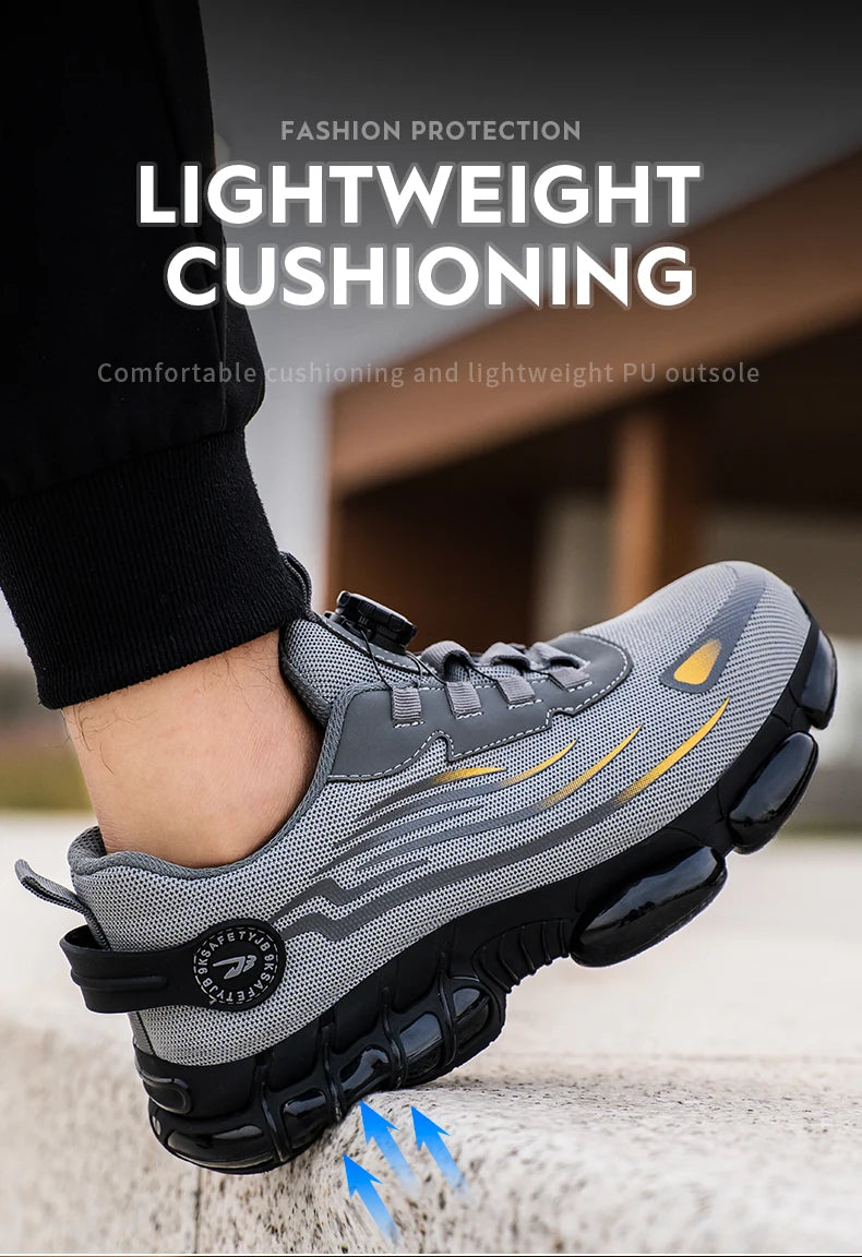 Breathable Lace-Free Safety Work Shoes, Anti-Smash Anti-Puncture Steel Toe Sneakers
