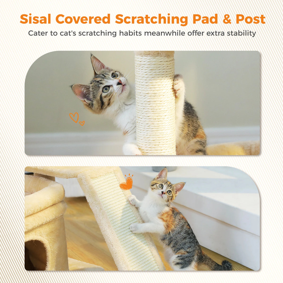 Small Cat Tree for Indoor Cat Tower with Sisal Scratching Post and Pad Wide Top Perch Large Cat Condo Cat Scratchers Cat Toys