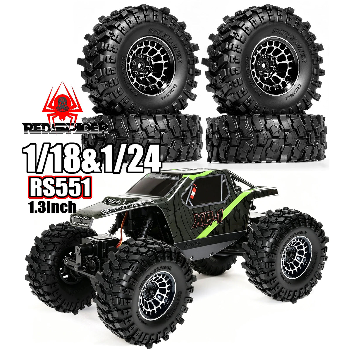 RED SPIDER 4Pcs 1.3 Inch RC Complete Wheels Set Metal Beadlock Wheel Rims + Deep Tread Rubber Tires With Foam OD 68.8mm For 1/18 Traxxas TRX4M Axial SCX24 FCX24 Micro RC Crawler Buggy Off Road DIY Modification Parts