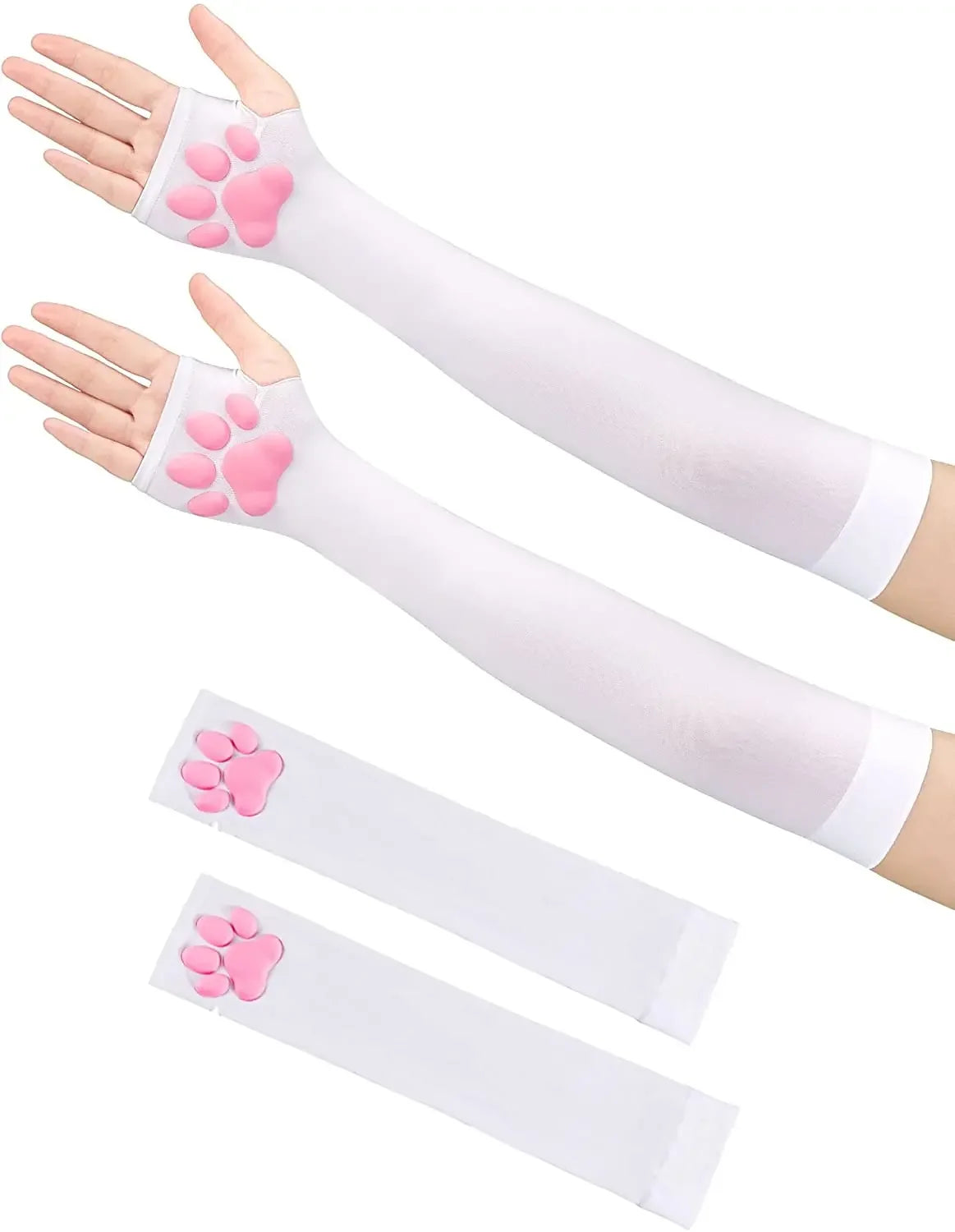 Cute Cat Paw Fingerless Gloves with 3D Pads, Soft Stretchy Cosplay Accessory