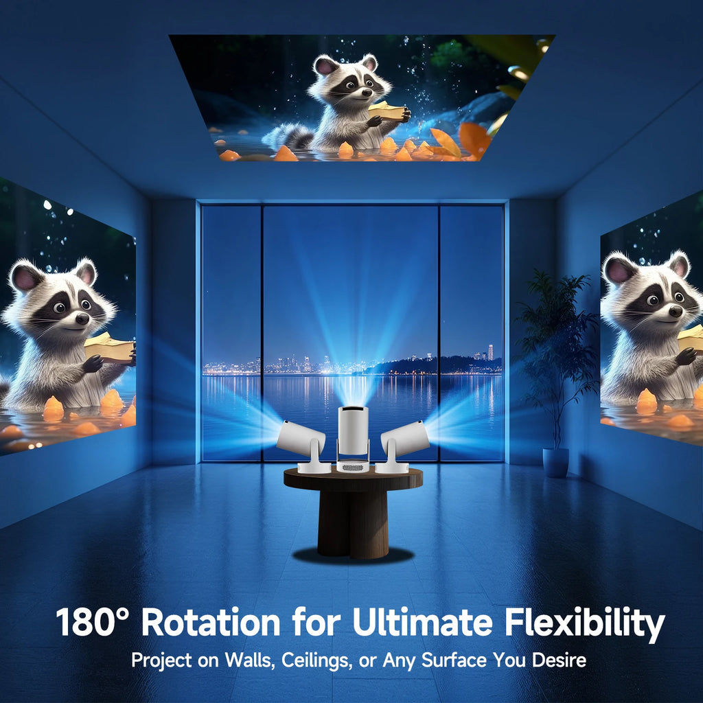 HY300 Pro + Projector 8K 720P With 5W Speaker Android 14 8000 Lumens WiFi 6 BT5.4 Outdoor Video Home Theater Projector