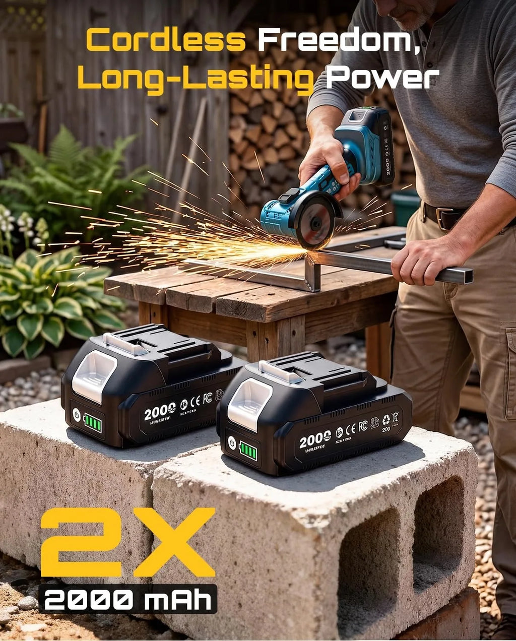 SEESII 3 Inch Brushless Angle Grinder 19000 RPM with 2pcs 21V 2.0Ah Batteries Cordless Mini Angle Grinder 7pcs Cutting Discs 210W Power Electric Grinder Tool for Metal Wood Polishing Rust Removal Repair Tool