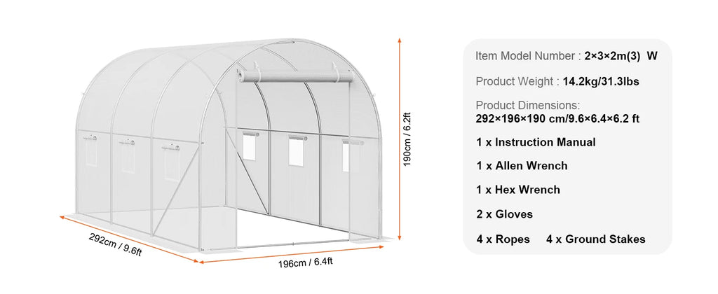 SucceBuy Walk-in Tunnel Greenhouse Hoop House Greenhouse Tunnel Plant Hot House with Steel Frame PE Cover Roll-up Zipper Door