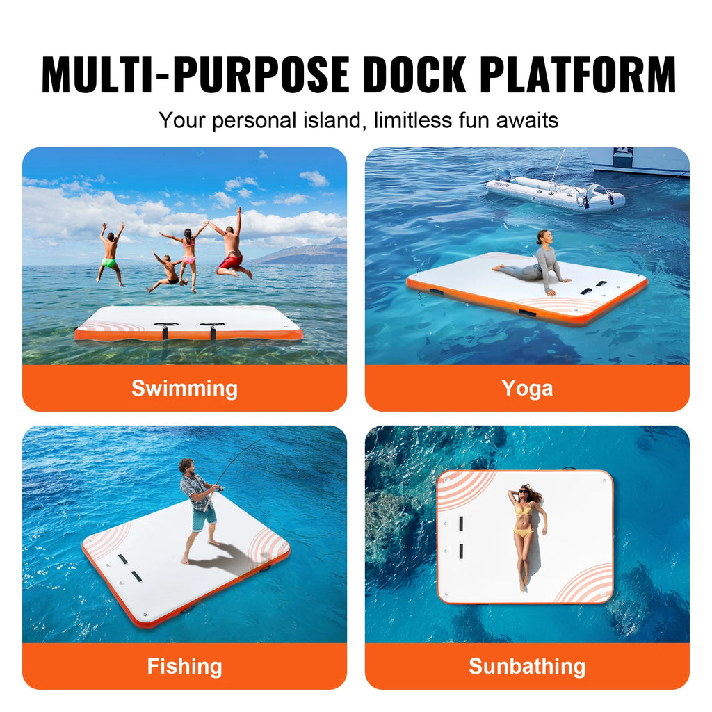 SucceBuy Inflatable Floating Dock Non-Slip Water Floating Dock Mat with Detachable Ladder Floating Platform Island Raft for Pool