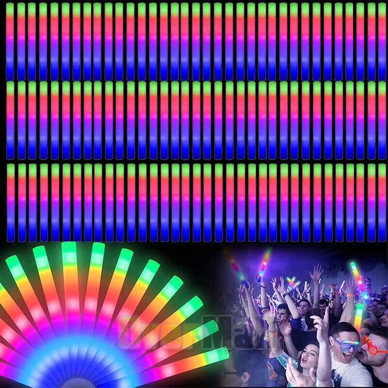 Glow Sticks Bulk 102Pack LED Light Up Foam Sticks 3 Modes Color Flashing,Glow Party Supplies for Wedding Birthday Concert