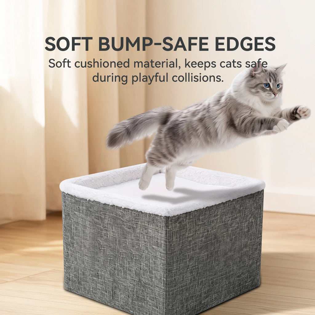 Multi-Layer Cat Bed With Double-Layer Bed, Toy Tunnel And Foldable Cat Scratching Post - Comfortable Indoor Cat Cube Bed, Equipped With Plush Hanging Balls, A Pet Christmas Gift, A Must-Have For Home.