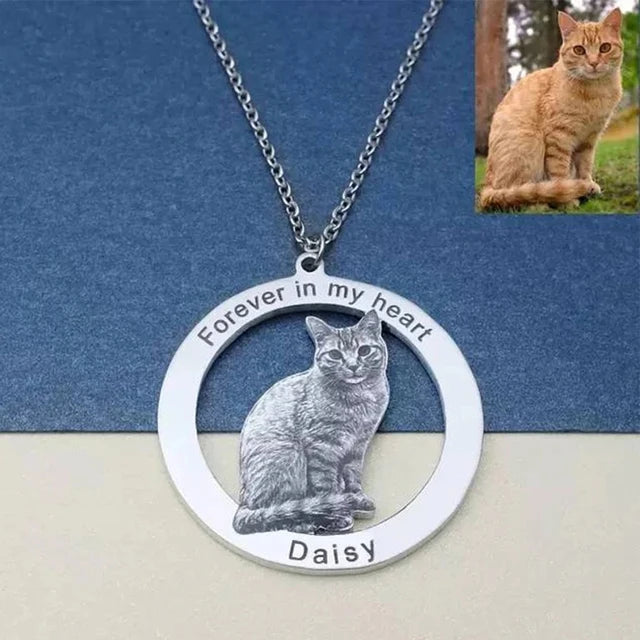 Personalized Pet Photo Necklace or Keychain, Engraved Custom Dog and Cat Memorial Pendant