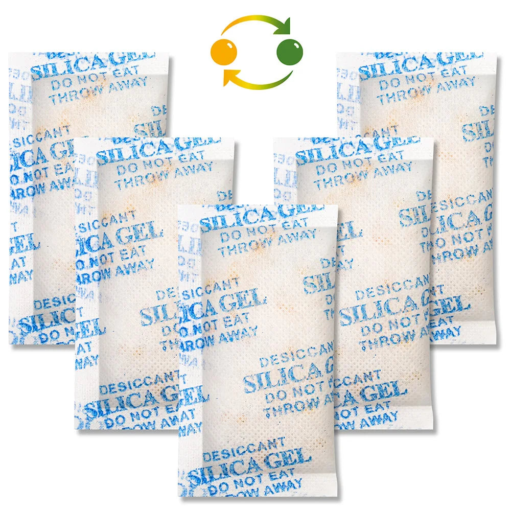 32 Packs 10g Silica Gel Packets Indicating Desiccant Dehumidifier Moisture Absorber Packets for Storage