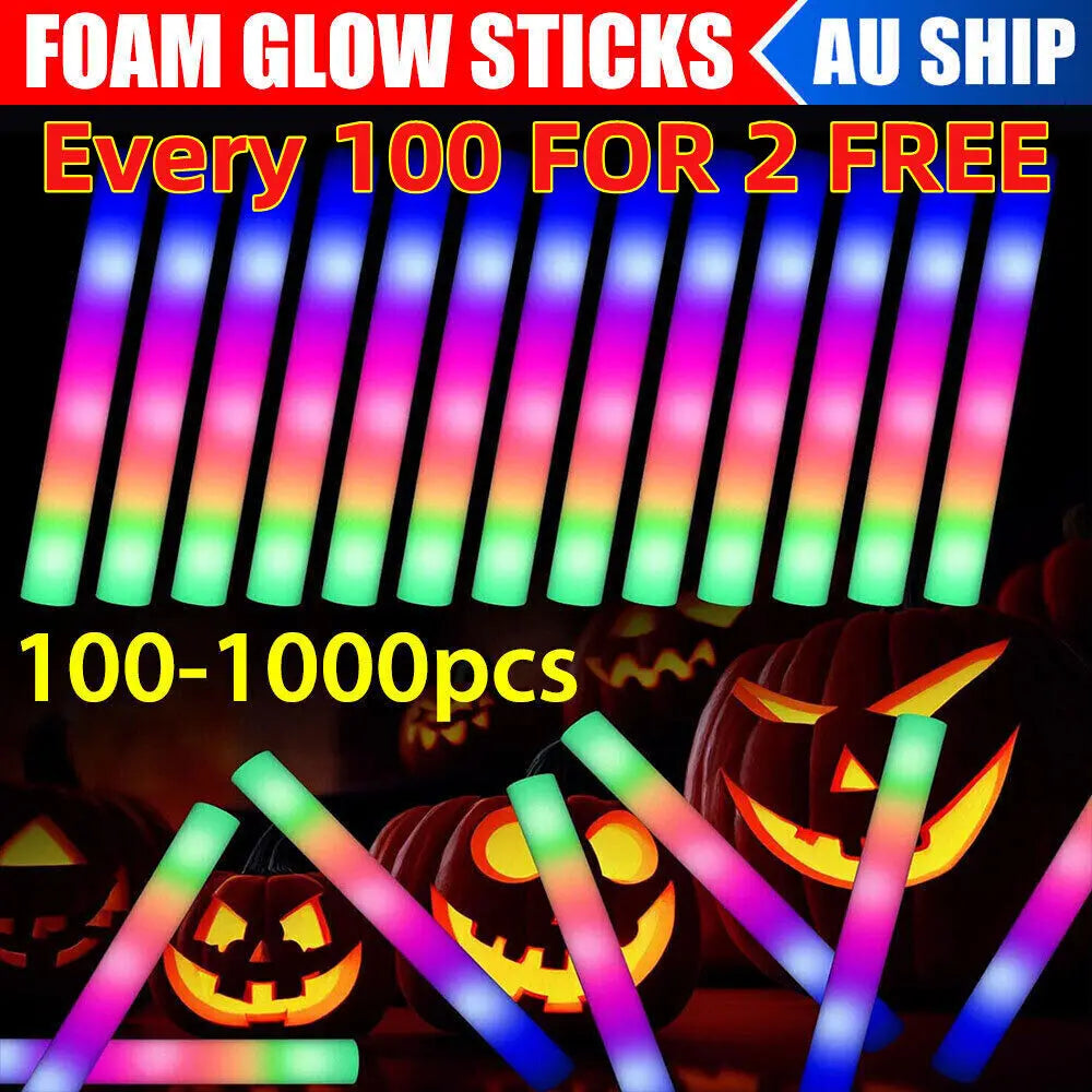 Glow Sticks Bulk 102Pack LED Light Up Foam Sticks 3 Modes Color Flashing,Glow Party Supplies for Wedding Birthday Concert