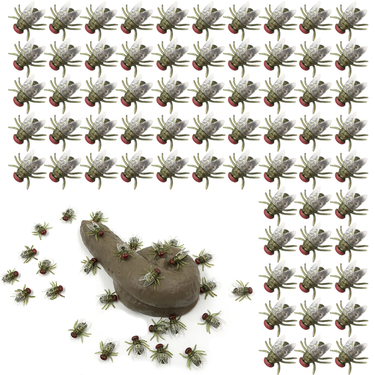 Halloween Fake Flies Prank Set, 100 Pcs Realistic Plastic Flies