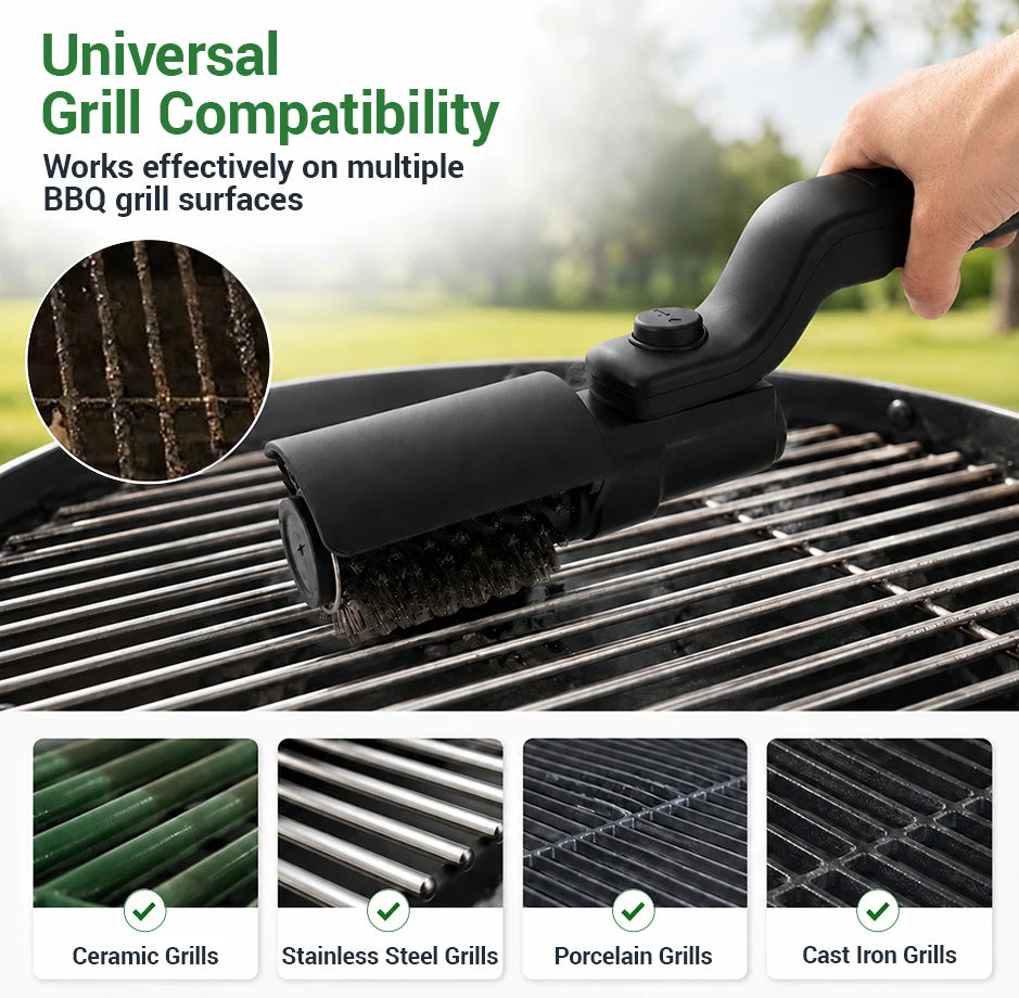 Electric Grill Brush, Multifunctional High Torque Grill Brush with 3-Speed Modes, 20kg Max Torque BBQ Cleaner Safe for Porcelain Cast Iron Stainless Steel, Reinforced Steel Bristles