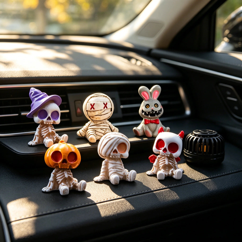 6-Piece Halloween Miniature Resin Figurines, Skeleton and Mummy Statues for Decor