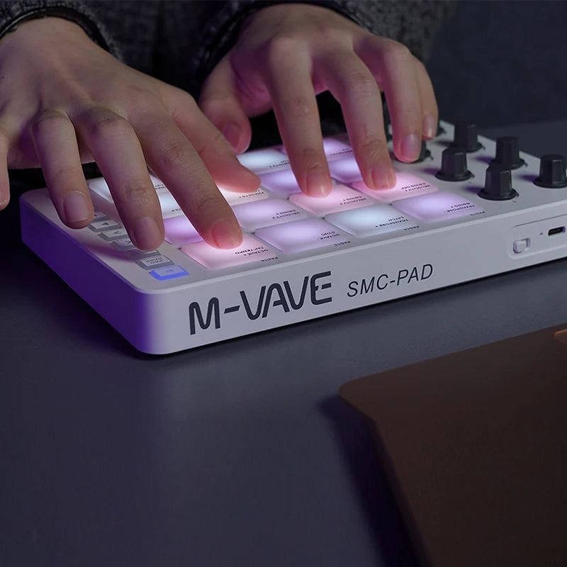 Wireless MIDI Controller, M-VAVE Portable MIDI Pad with 16 Drum Pads and 8 Knobs; USB-Powered, Rechargeable 2000mAh Lithium Battery, Programmable Keyboard for Music creation