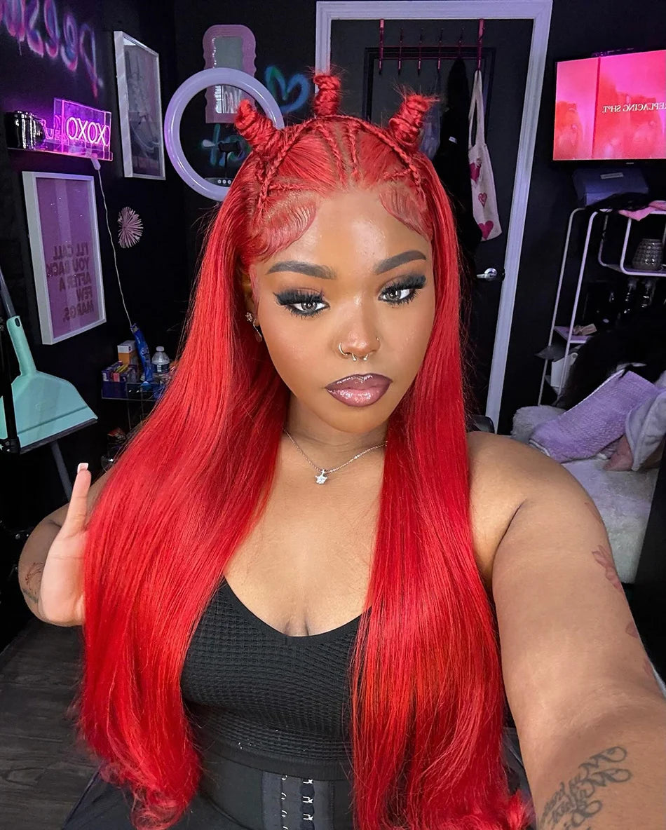 10A 13x6 Hot Christmas Red Colored Human Hair Wigs Tuneful HD Lace Front Human Hair Wigs Brazilian Straight HD Lace Frontal Wigs