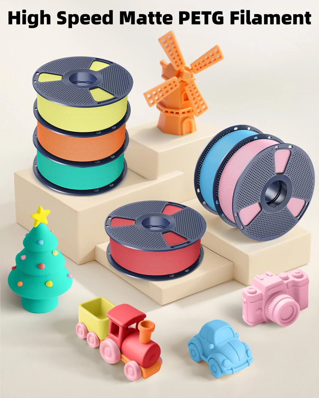 JAYO 4 Rolls High Speed Matte PETG 3D Printer Filament High Flow Speedy 50-600mm/s Matte Effect PETG 3D Printing Mateials for 3D Printer & Pen