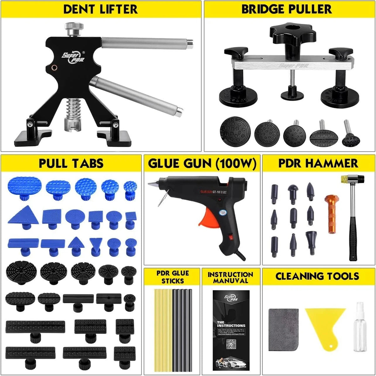 Super PDR Car Body Dent Repair Tool Professional Paintless Dent Removal Tool Set DIY Dent Puller Repair Tool with Slide Hammer