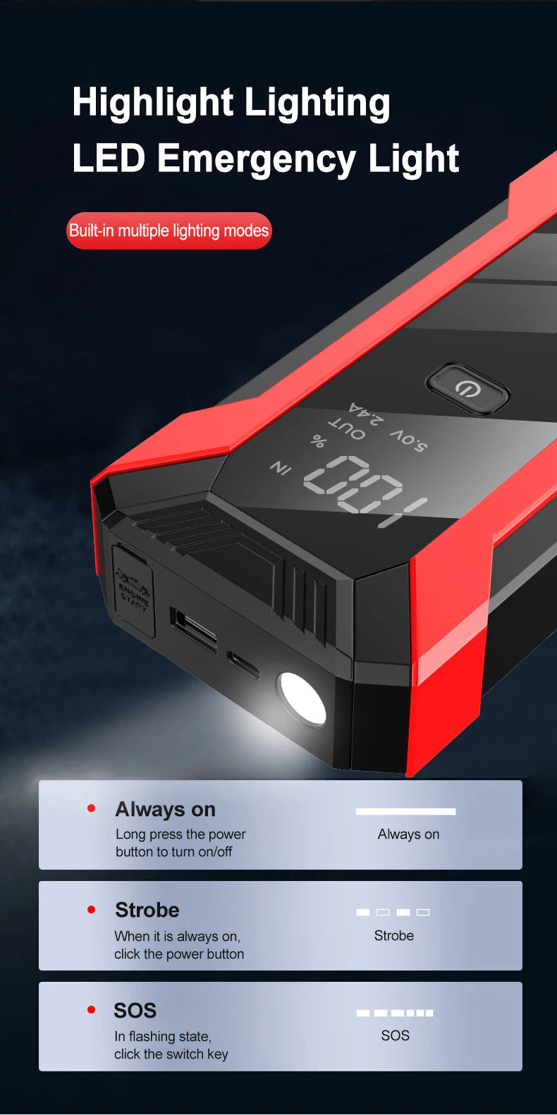 2026 Car Jump Starter 2000A/1200A Car Battery Charger Emergency Power Bank Booster for 12V Petrol Diesel Vehicles Starting