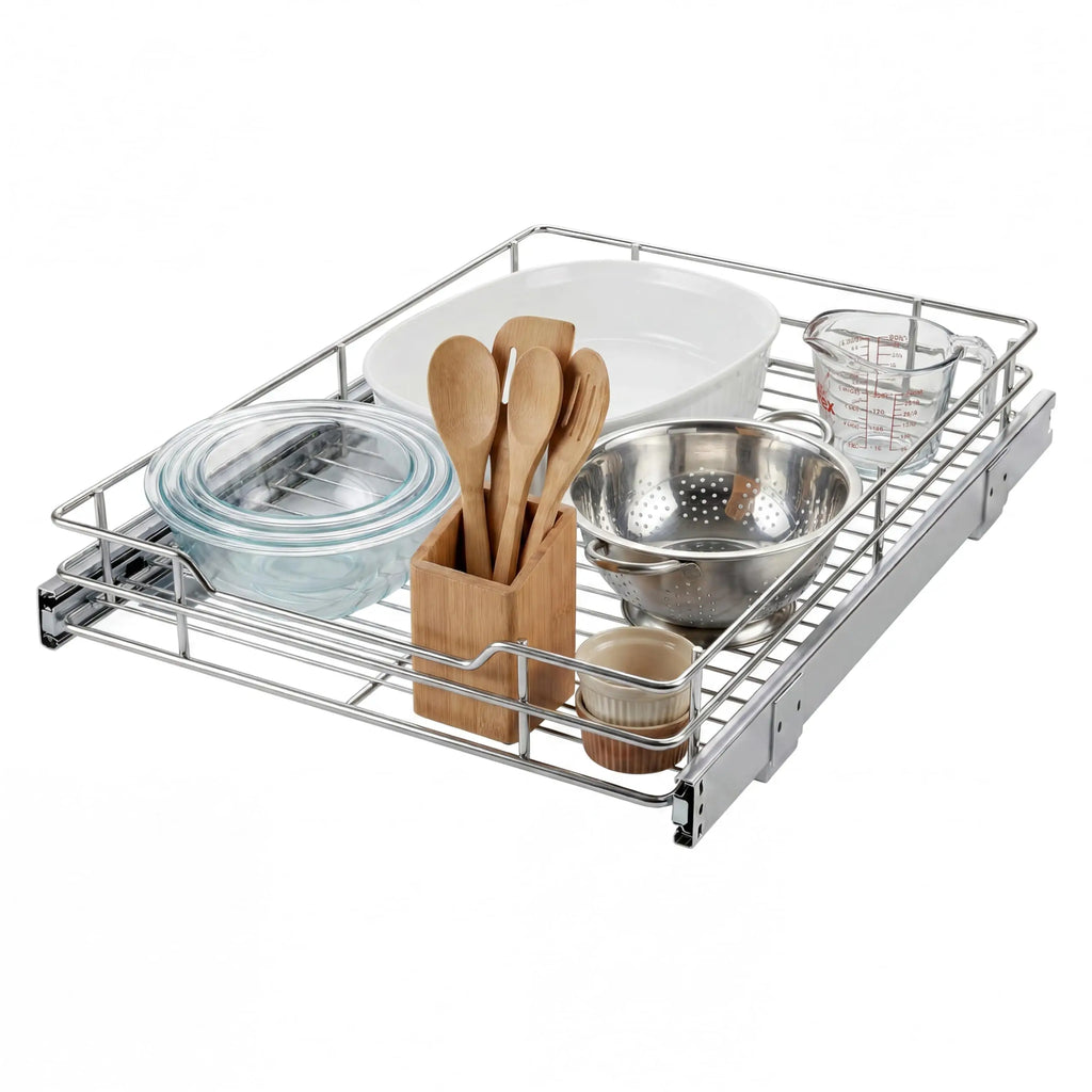 Pull Out Cabinet Organizer, Heavy Duty  Full Extension Slide Out Kitchen Organizers and Storage Roll Out Shelf Drawer for Pots Pans Under Sink Cabinet Organizers