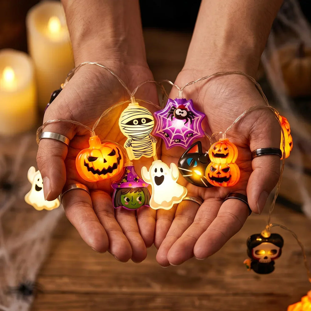 Halloween LED String Lights, Ghost, Pumpkin and Skeleton Fairy Lights for Holiday Decor