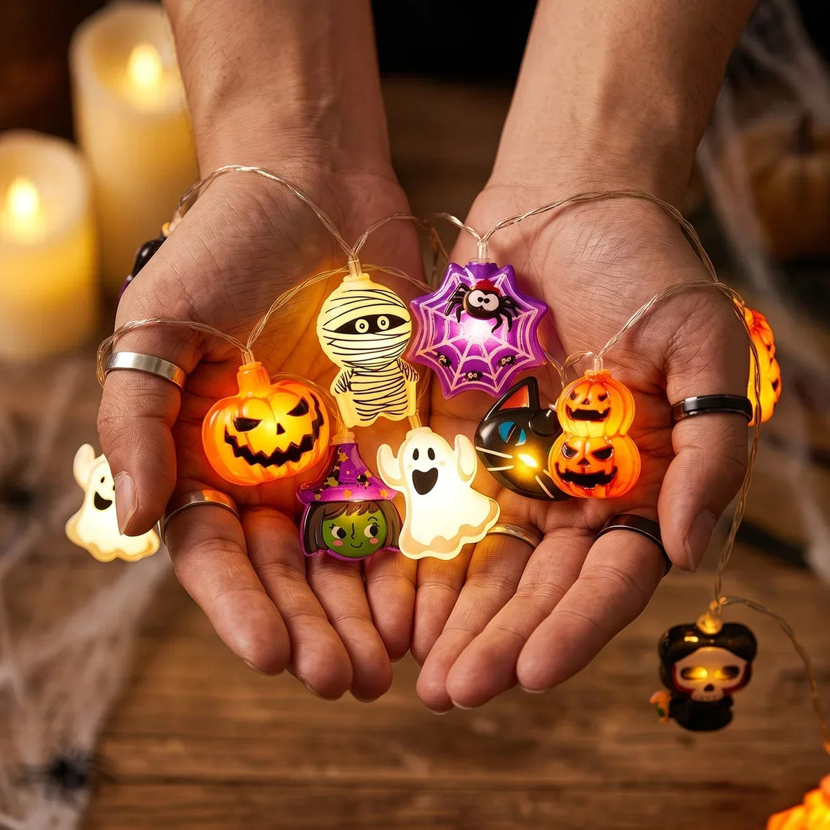 Halloween LED String Lights, Ghost, Pumpkin and Skeleton Fairy Lights for Holiday Decor