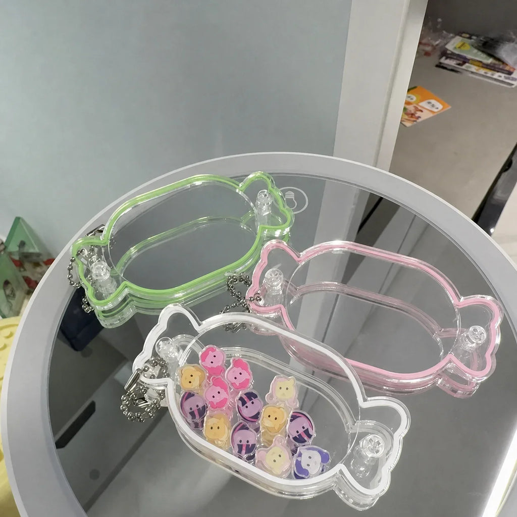 Candy Shape Acrylic Shaker Keychain Clear DIY Charm Pendant with Colored Edge Gift for Bag Keychain Jewelry Making