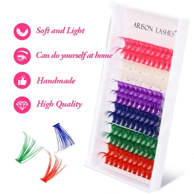 ARISON 12 Rows Mixed Colored Cluster Lashes 20D/40D Festival Halloween Party DIY Segmented Beam Individual Mink Eyelashes