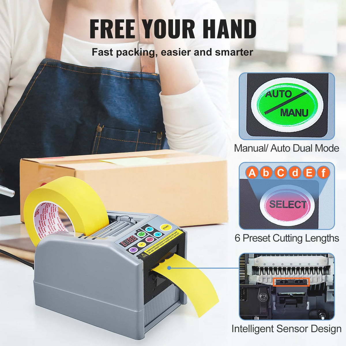 ZCUT-9 Automatic Tape Cutting Machine Paper Slitting Dispenser 6-60mm Adhesive Electric Tape Cutter for Product Package
