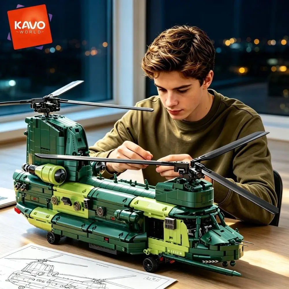 KAVOWORLD 1826pcs 32inch Heavy Transport Helicopter Building Block Model Airplane Toy Set Easy DIY Assembly Aircraft Building Bricks Model Tandem Rotor Construction Kit Display Toy As Halloween Christmas Thanksgiving New Year