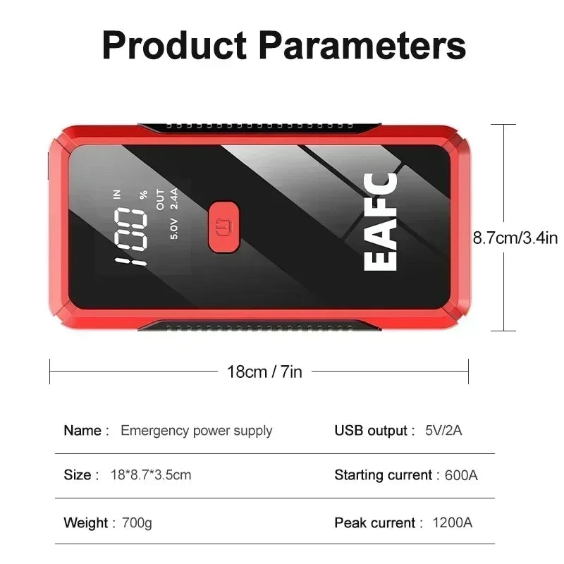 12V Car Jump Start 600A-2000A Car Battery Starter Booster Auto Starting Device Emergency Start Portable Power Bank
