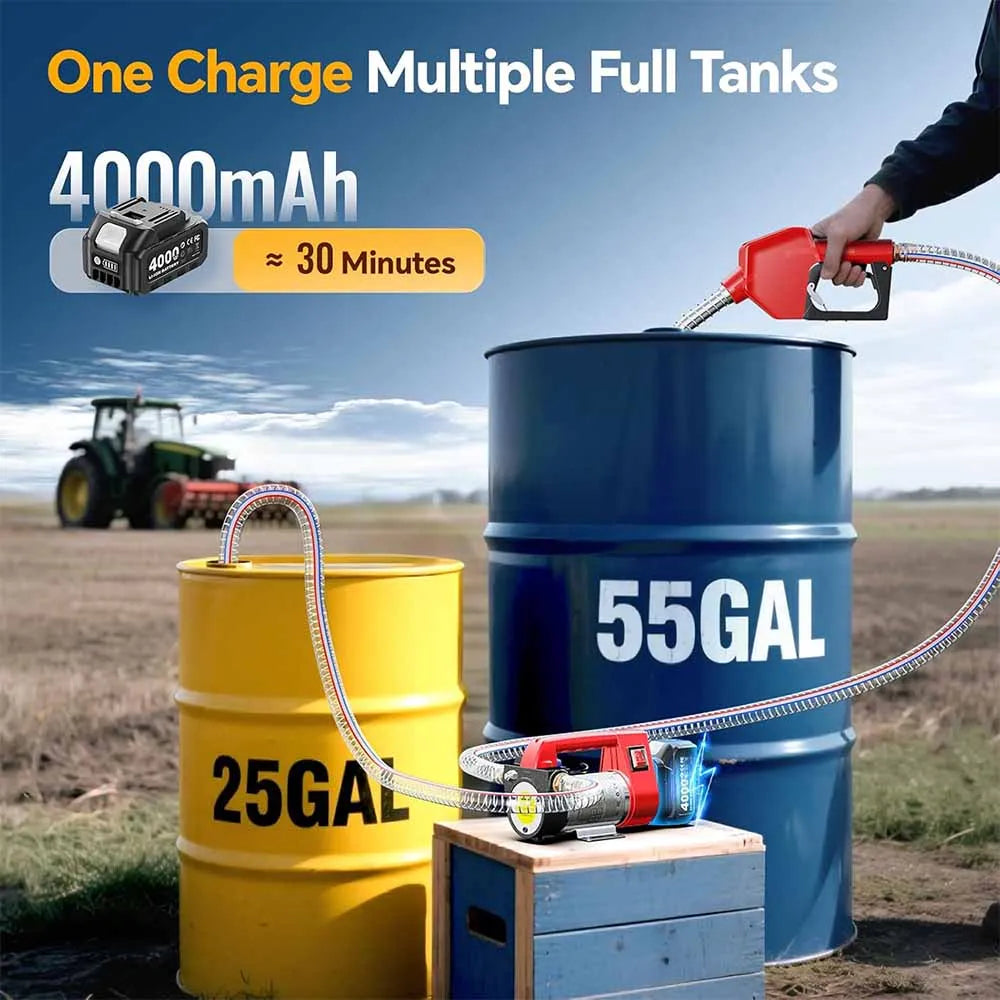Taskstar Cordless Electric Diesel Transfer Kit with 2x6.6FT Hoses 12GPM Fuel Transfer Pump for 18V Makita Battery Pin