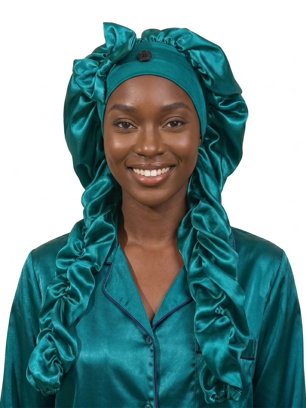 Heatless Curl Satin Sleep Bonnet with Curling Ribbons, No-Slip Bonnet for Long Hair
