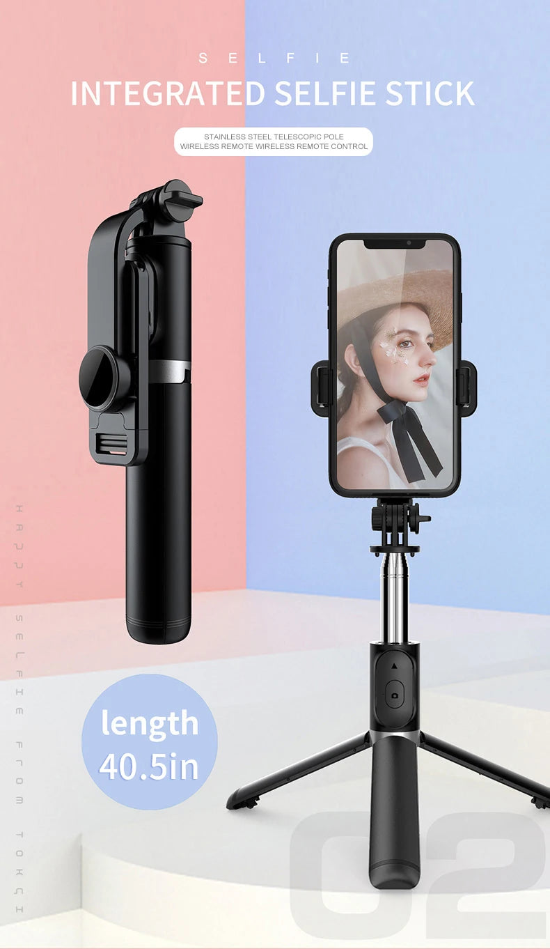 40 inch Retractable Selfie Stick Professional Floor Tripod for Live Streaming, with Wireless Remote, 360° Rotation, Stable Anti-