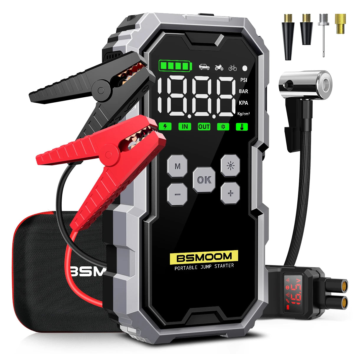 Portable Car Jump Starter with 150PSI Air Compressor, Power Bank and Emergency Battery Booster