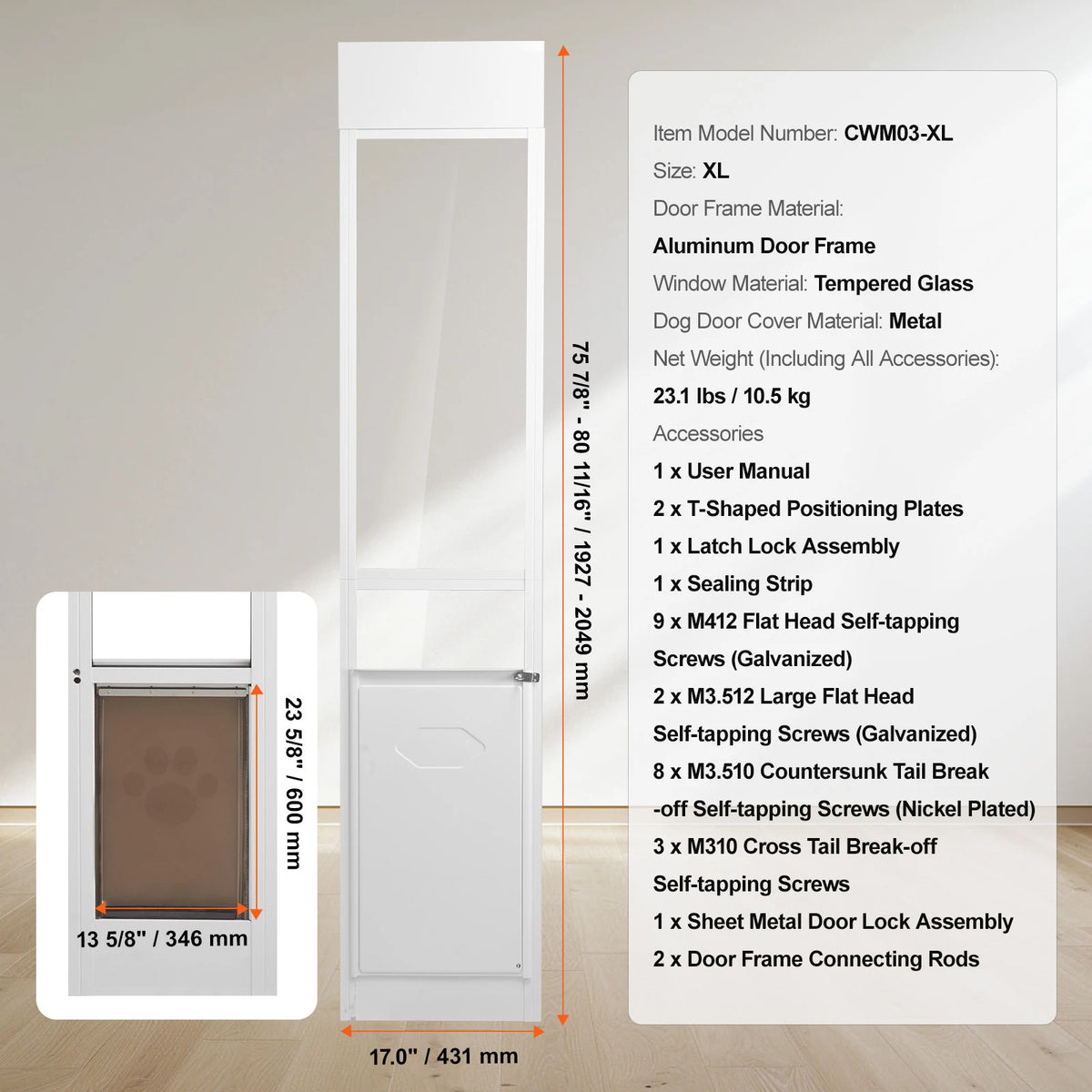 Dog Door Sliding Glass Door Adjustable Height Doggy Door Sliding Doors Aluminum Frame Tempered Glass Pet Door