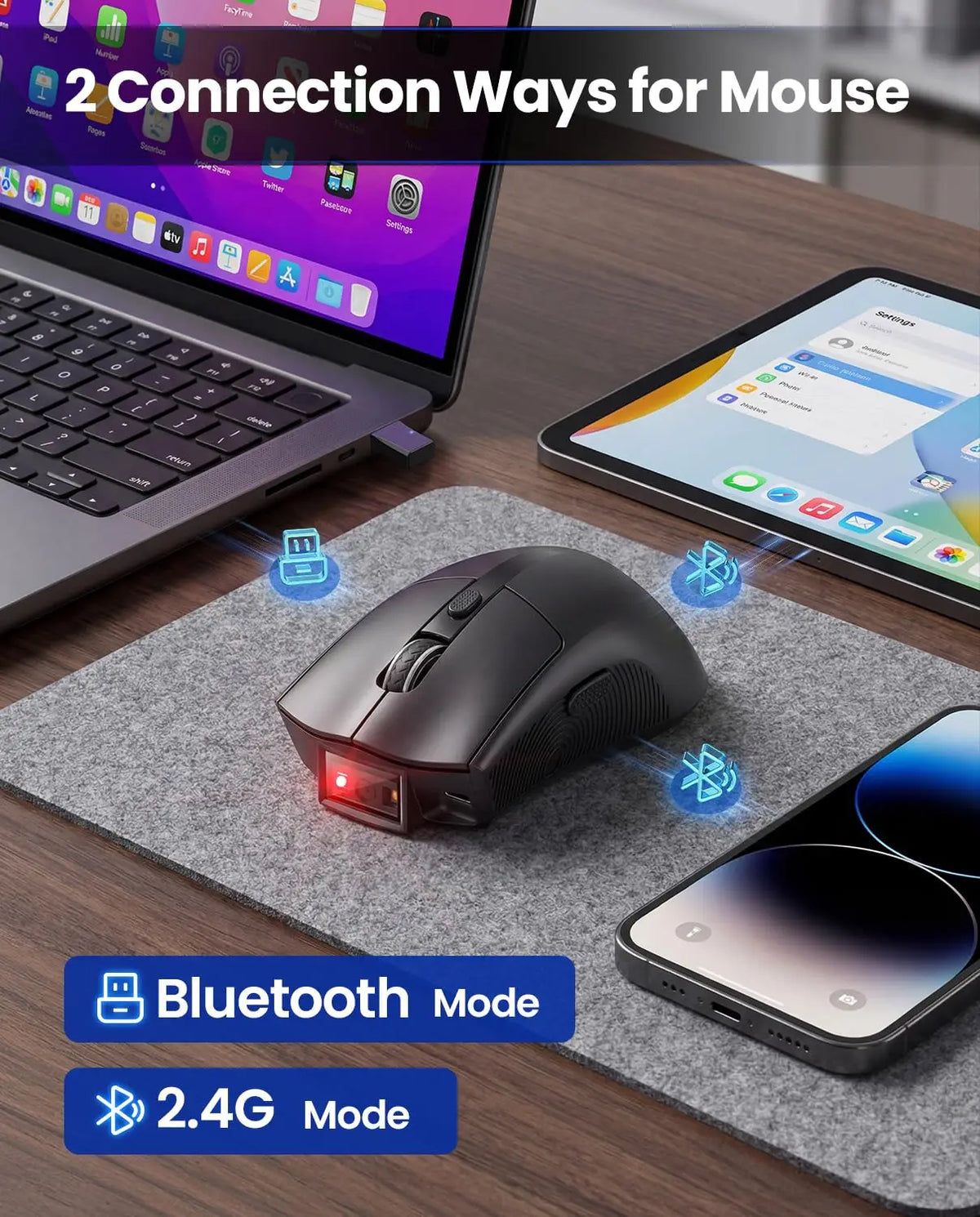Eyoyo 2-in-1 Wireless Barcode Scanner and Mouse Combo, 1D and 2D Codes, Bluetooth QR Reader with 1200mAh Battery